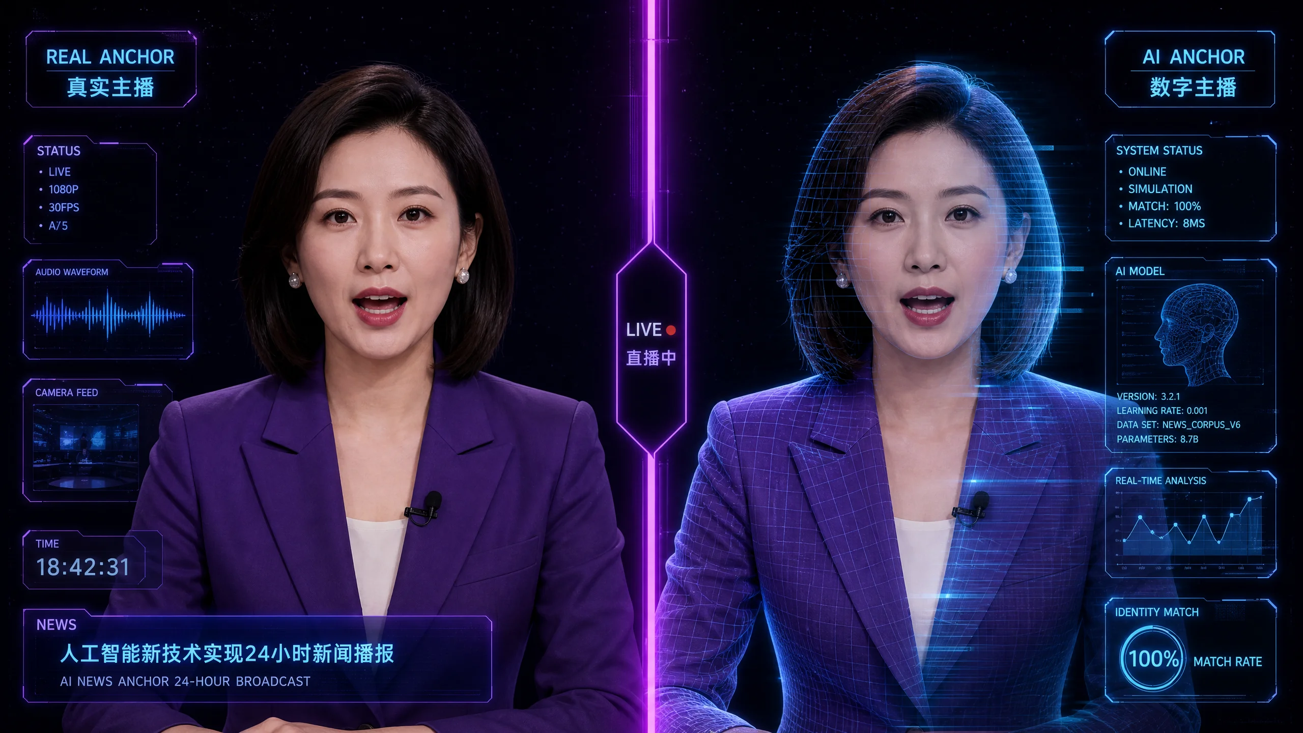 真人主播与AI数字人克隆同步对比展示